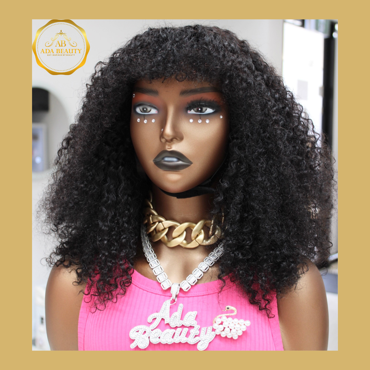 Afro Kinky Curly Wigs With Bangs 100% Human Hair Full Machine Made Scalp  Top Wig