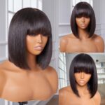 Natural Black Straight Bob Human Hair Bangs Wig